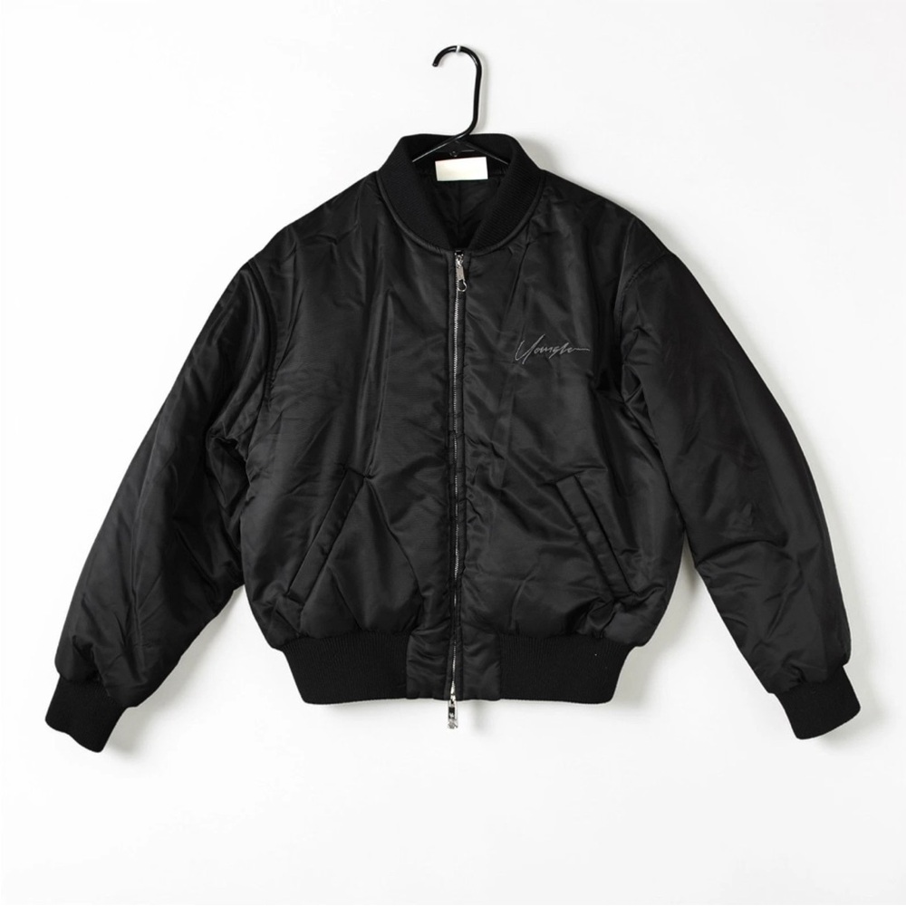 YoungLA Puffer Bomber Jacket Mens Small Black Embroidered Logo Street Wear Gym